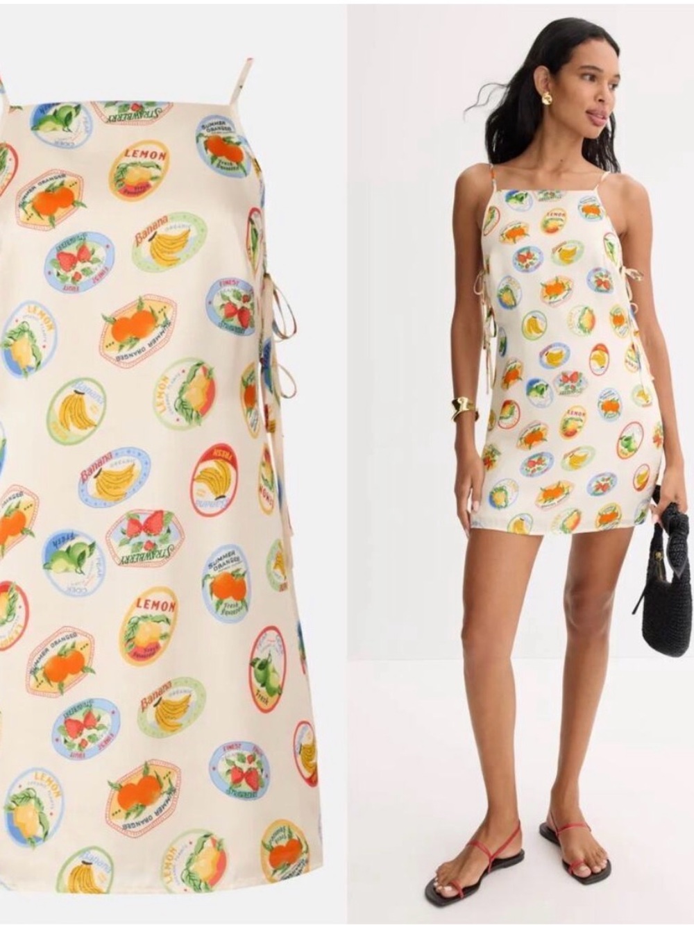 Astr Cream Mini Dress with Colorful Fruit Medallion Print